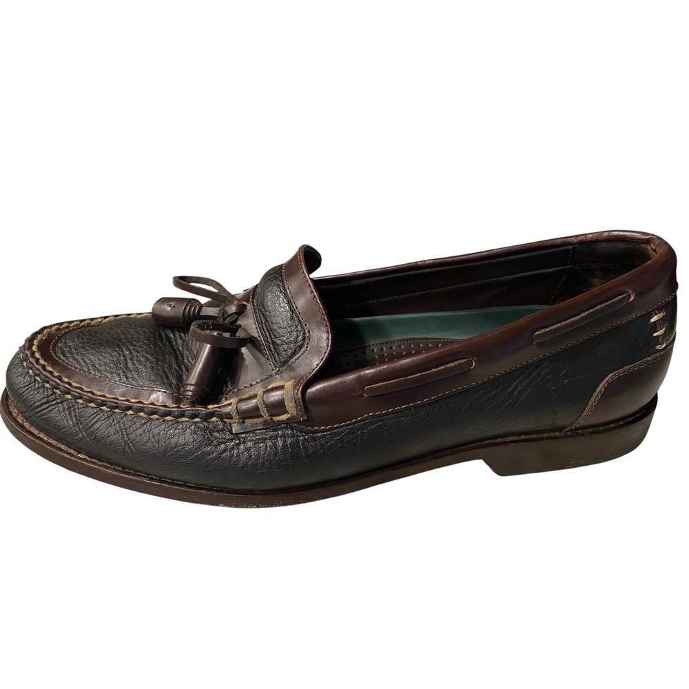 Vintage Sebago Tassel Loafers Mens 10.5M Black Leather Brown Trim Dress Shoes